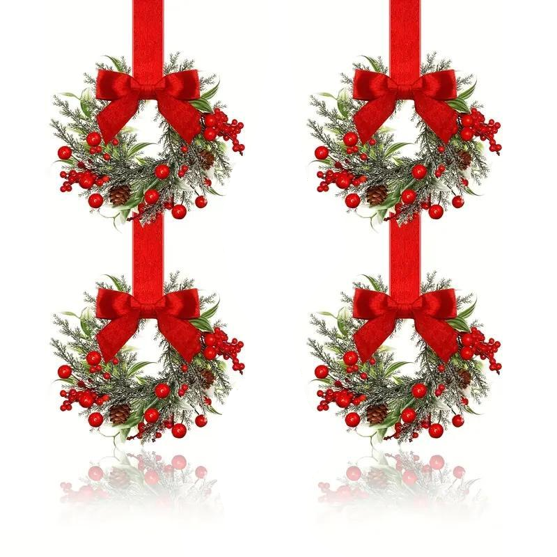 WinterGlow™ Mini Wreaths (4-Pack) – Bows & Berries Holiday Decor
