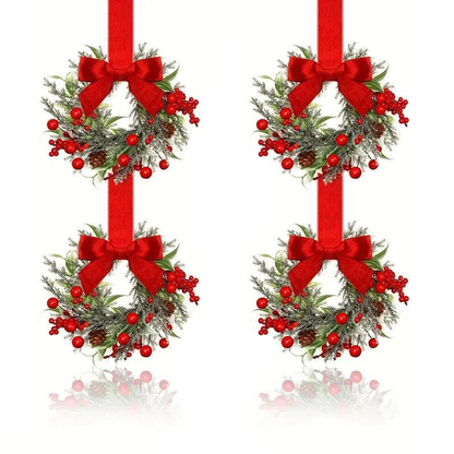 WinterGlow™ Mini Wreaths (4-Pack) – Bows & Berries Holiday Decor