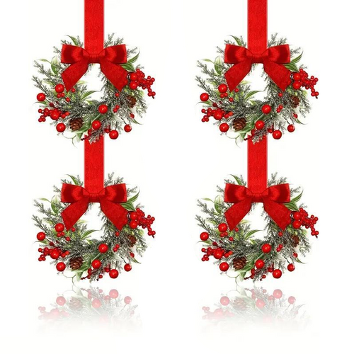 WinterGlow™ Mini Wreaths (4-Pack) – Bows & Berries Holiday Decor