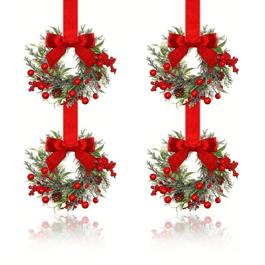 WinterGlow™ Mini Wreaths (4-Pack) – Bows & Berries Holiday Decor